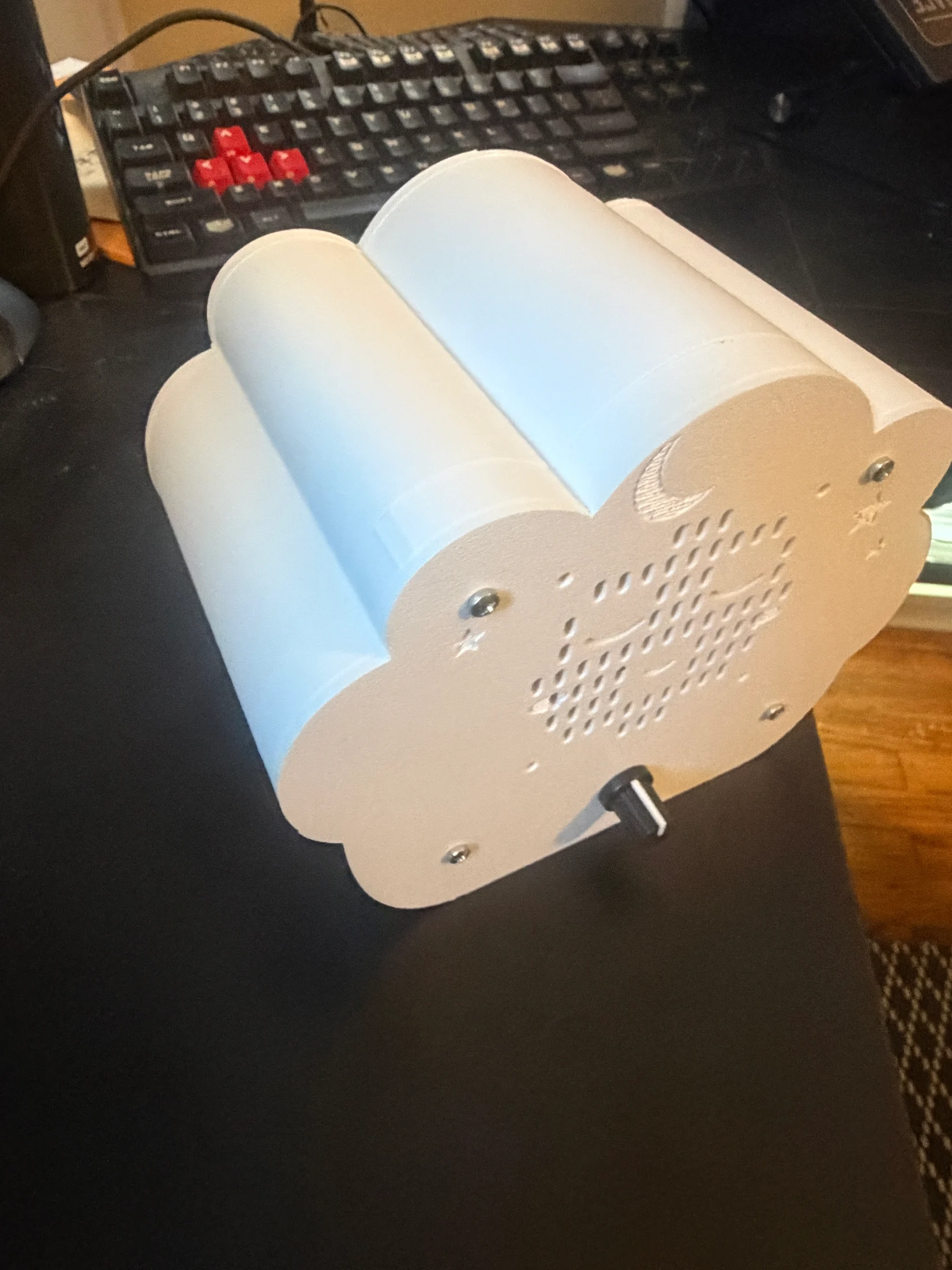 A view from above showing the depth of the printed cloud shell.