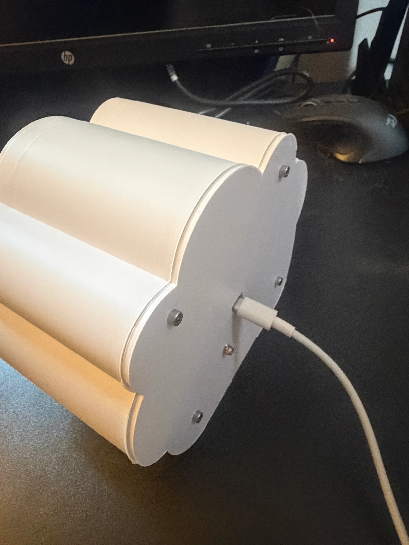 The assembled rear cover with USB-C power connected.